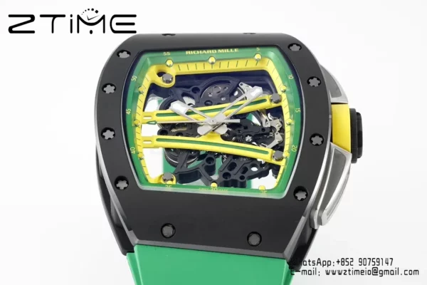 Richard Mille RM061 RM61-01 Black Ceramic ZF 1:1 Best Edition on Green Rubber Strap - Super Clone Watch | 1:1 Best Version
