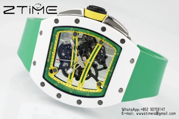 Richard Mille RM061 RM61-01 White Ceramic ZF 1:1 Best Edition on Green Rubber Strap RMUL2 - Super Clone Watch | 1:1 Best Version