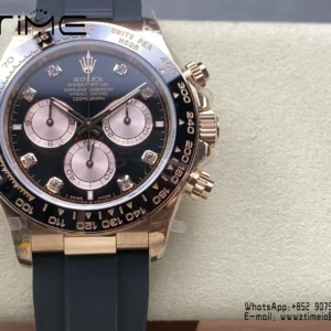 Rolex Daytona 126515 QF 1:1 Best Edition Black/RG Diamonds Dial on Oysterflex Strap SH4131 V11 (Weighted) - Super Clone Watch | 1:1 Best Version