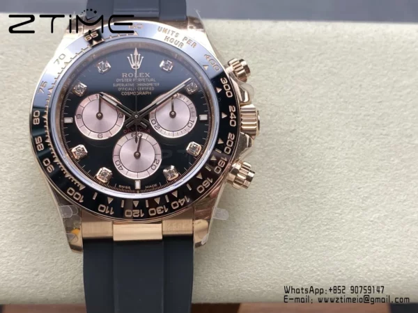 Rolex Daytona 126515 QF 1:1 Best Edition Black/RG Diamonds Dial on Oysterflex Strap SH4131 V11 (Weighted) - Super Clone Watch | 1:1 Best Version