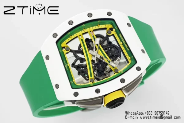 Richard Mille RM061 RM61-01 White Ceramic ZF 1:1 Best Edition on Green Rubber Strap RMUL2 - Super Clone Watch | 1:1 Best Version