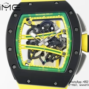 Richard Mille RM061 RM61-01 Black Ceramic ZF 1:1 Best Edition on Yellow Rubber Strap - Super Clone Watch | 1:1 Best Version
