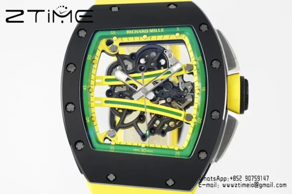 Richard Mille RM061 RM61-01 Black Ceramic ZF 1:1 Best Edition on Yellow Rubber Strap - Super Clone Watch | 1:1 Best Version