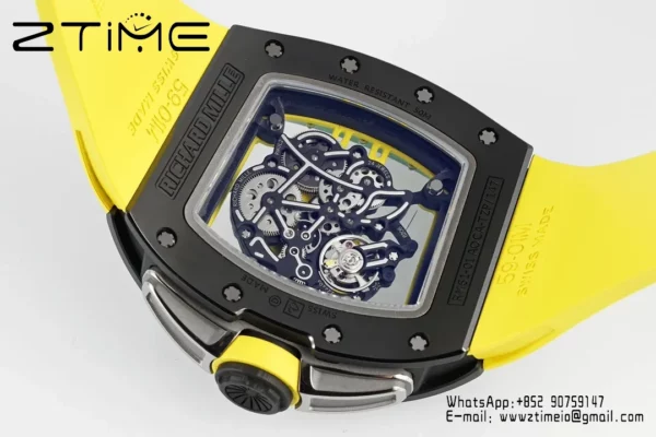 Richard Mille RM061 RM61-01 Black Ceramic ZF 1:1 Best Edition on Yellow Rubber Strap - Super Clone Watch | 1:1 Best Version