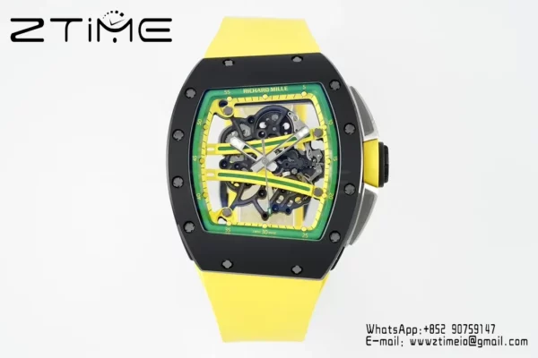 Richard Mille RM061 RM61-01 Black Ceramic ZF 1:1 Best Edition on Yellow Rubber Strap - Super Clone Watch | 1:1 Best Version