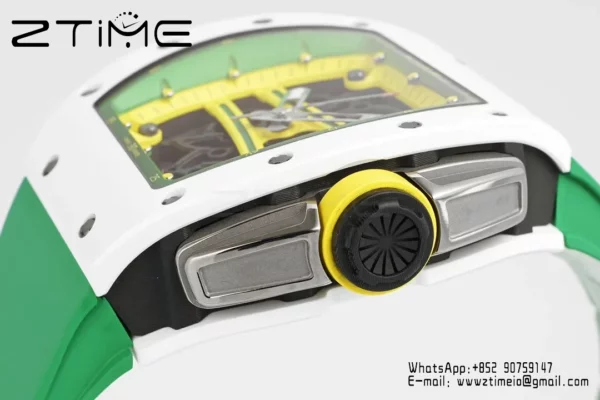 Richard Mille RM061 RM61-01 White Ceramic ZF 1:1 Best Edition on Green Rubber Strap RMUL2 - Super Clone Watch | 1:1 Best Version