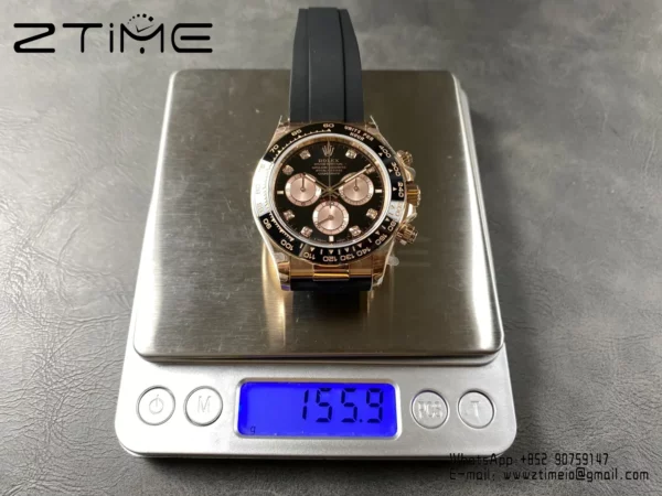 Rolex Daytona 126515 QF 1:1 Best Edition Black/RG Diamonds Dial on Oysterflex Strap SH4131 V11 (Weighted) - Super Clone Watch | 1:1 Best Version
