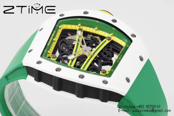 Richard Mille RM061 RM61-01 White Ceramic ZF 1:1 Best Edition on Green Rubber Strap RMUL2 - Super Clone Watch | 1:1 Best Version