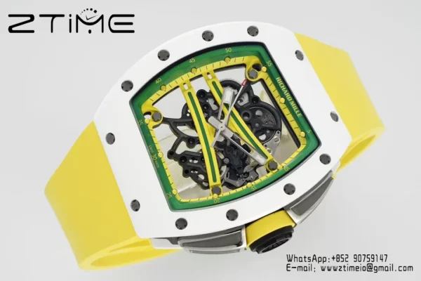 Richard Mille RM061 RM61-01 White Ceramic ZF 1:1 Best Edition on Green Rubber Strap RMUL2 - Super Clone Watch | 1:1 Best Version