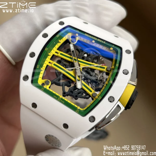 Richard Mille RM061 RM61-01 White Ceramic ZF 1:1 Best Edition on White Rubber Strap RMUL2 - Super Clone Watch | 1:1 Best Version