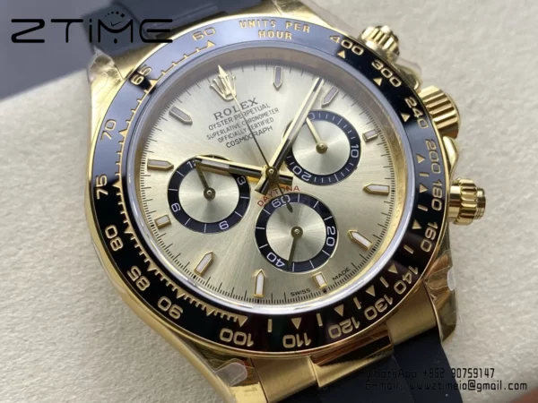 Rolex Daytona 126518 QF 1:1 Best Edition YG/Black Dial on Rubbsr Strap SH4131 V11 (Weighted) - Super Clone Watch | 1:1 Best Version