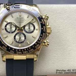 Rolex Daytona 126518 QF 1:1 Best Edition YG/Black Dial on Rubbsr Strap SH4131 V11 (Weighted) - Super Clone Watch | 1:1 Best Version