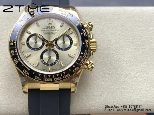 Rolex Daytona 126518 QF 1:1 Best Edition YG/Black Dial on Rubbsr Strap SH4131 V11 (Weighted) - Super Clone Watch | 1:1 Best Version