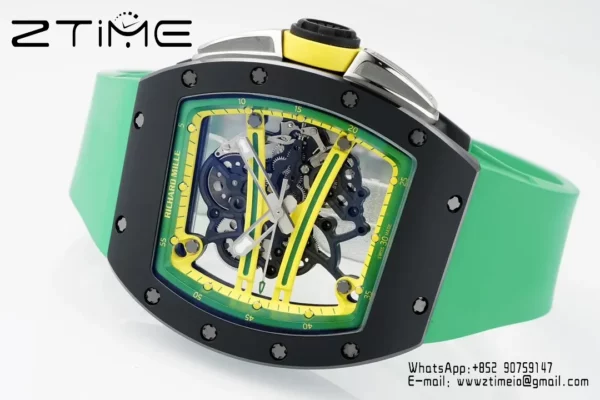 Richard Mille RM061 RM61-01 Black Ceramic ZF 1:1 Best Edition on Green Rubber Strap - Super Clone Watch | 1:1 Best Version