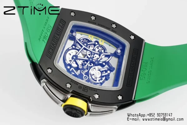 Richard Mille RM061 RM61-01 Black Ceramic ZF 1:1 Best Edition on Green Rubber Strap - Super Clone Watch | 1:1 Best Version