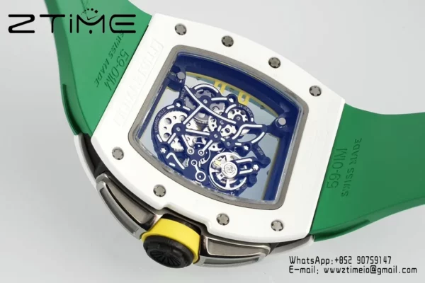 Richard Mille RM061 RM61-01 White Ceramic ZF 1:1 Best Edition on Green Rubber Strap RMUL2 - Super Clone Watch | 1:1 Best Version
