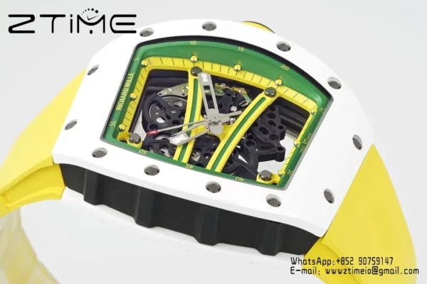 Richard Mille RM061 RM61-01 White Ceramic ZF 1:1 Best Edition on Green Rubber Strap RMUL2 - Super Clone Watch | 1:1 Best Version