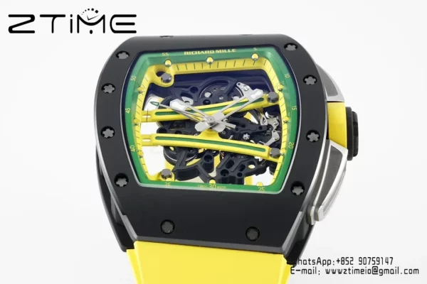 Richard Mille RM061 RM61-01 Black Ceramic ZF 1:1 Best Edition on Yellow Rubber Strap - Super Clone Watch | 1:1 Best Version