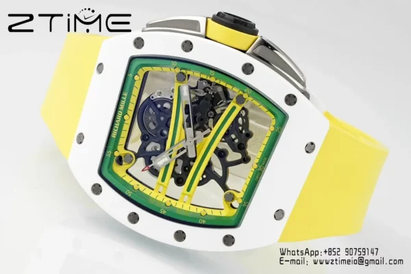 Richard Mille RM061 RM61-01 White Ceramic ZF 1:1 Best Edition on Green Rubber Strap RMUL2 - Super Clone Watch | 1:1 Best Version