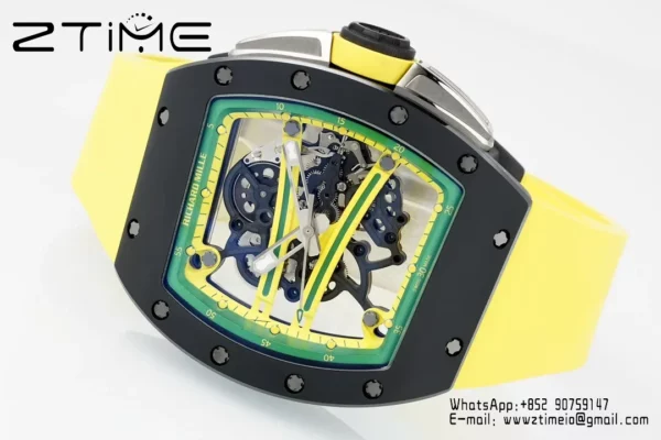 Richard Mille RM061 RM61-01 Black Ceramic ZF 1:1 Best Edition on Yellow Rubber Strap - Super Clone Watch | 1:1 Best Version