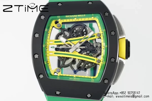 Richard Mille RM061 RM61-01 Black Ceramic ZF 1:1 Best Edition on Green Rubber Strap - Super Clone Watch | 1:1 Best Version