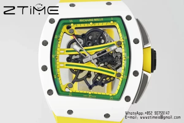 Richard Mille RM061 RM61-01 White Ceramic ZF 1:1 Best Edition on Green Rubber Strap RMUL2 - Super Clone Watch | 1:1 Best Version