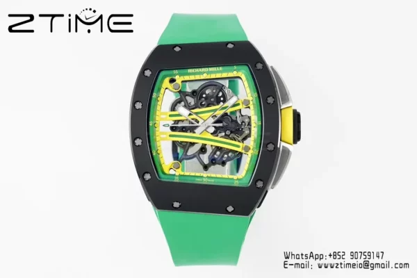 Richard Mille RM061 RM61-01 Black Ceramic ZF 1:1 Best Edition on Green Rubber Strap - Super Clone Watch | 1:1 Best Version