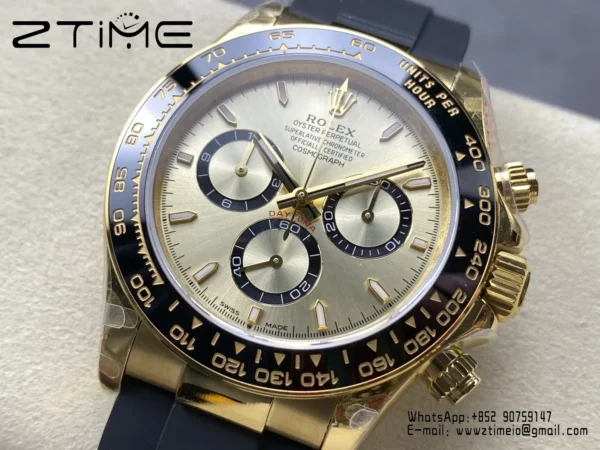 Rolex Daytona 126518 QF 1:1 Best Edition YG/Black Dial on Rubbsr Strap SH4131 V11 (Weighted) - Super Clone Watch | 1:1 Best Version