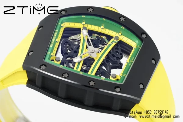 Richard Mille RM061 RM61-01 Black Ceramic ZF 1:1 Best Edition on Yellow Rubber Strap - Super Clone Watch | 1:1 Best Version