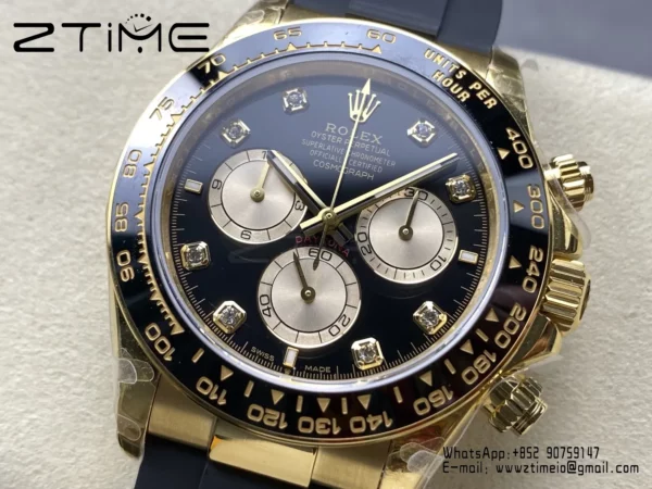Rolex Daytona 126518 QF 1:1 Best Edition Black/YG Diamonds Dial SH4131 V11 (Weighted) - Super Clone Watch | 1:1 Best Version