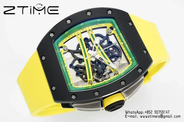 Richard Mille RM061 RM61-01 Black Ceramic ZF 1:1 Best Edition on Yellow Rubber Strap - Super Clone Watch | 1:1 Best Version