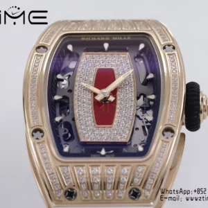 Richard Mille RM07 RM07-01 RG Ladies  ZF 1:1 Best Edition Red Diamonds  Dial on White Rubber Strap - Super Clone Watch | 1:1 Best Version