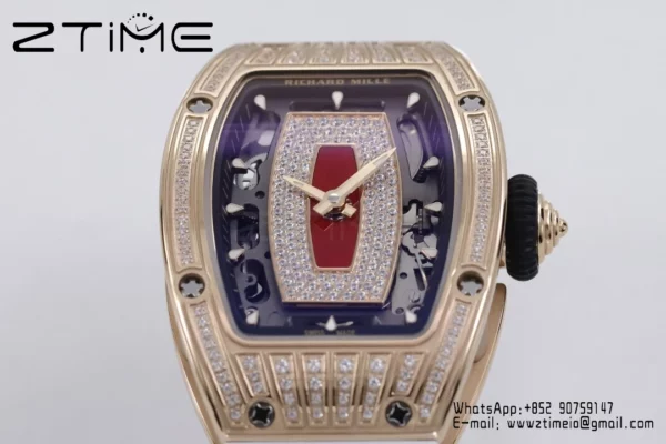 Richard Mille RM07 RM07-01 RG Ladies  ZF 1:1 Best Edition Red Diamonds  Dial on White Rubber Strap - Super Clone Watch | 1:1 Best Version