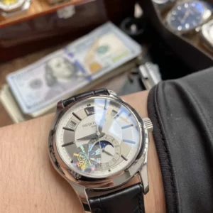 Patek Philippe Annual Calendar 5205G-010  40mm SS GRF 1:1 Best Edition White Dial on Black Leather Strap A324 V2 - Super Clone Watch | 1:1 Best Version