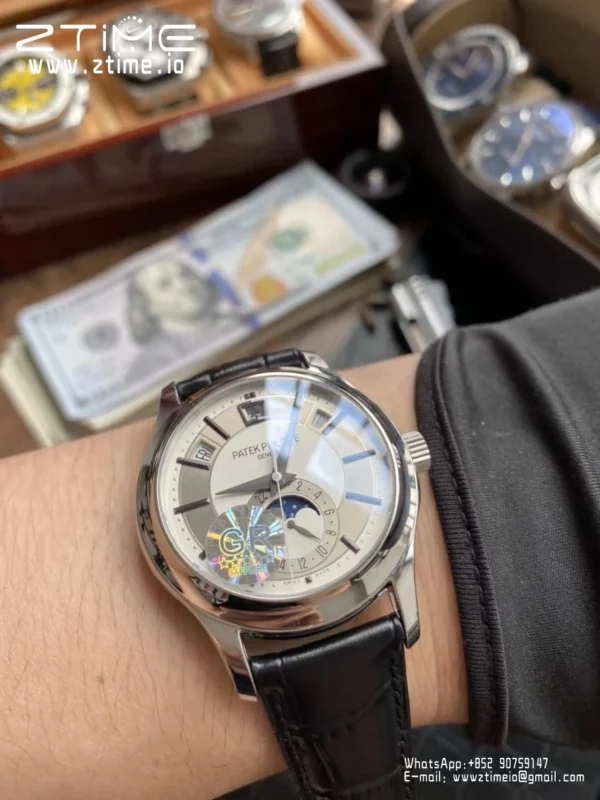 Patek Philippe Annual Calendar 5205G-010  40mm SS GRF 1:1 Best Edition White Dial on Black Leather Strap A324 V2 - Super Clone Watch | 1:1 Best Version
