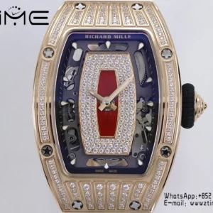 Richard Mille RM07 RM07-01 RG Ladies  ZF 1:1 Best Edition Red Diamonds  Dial on White Rubber Strap - Super Clone Watch | 1:1 Best Version