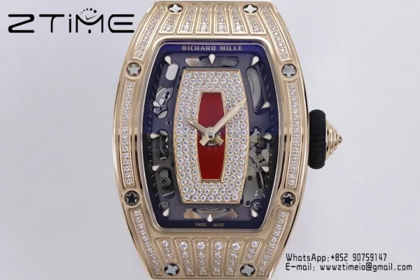 Richard Mille RM07 RM07-01 RG Ladies  ZF 1:1 Best Edition Red Diamonds  Dial on White Rubber Strap - Super Clone Watch | 1:1 Best Version