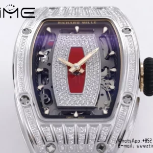 Richard Mille RM07 RM07-01 Ladies  ZF 1:1 Best Edition Red Diamonds  Dial on Red Rubber Strap - Super Clone Watch | 1:1 Best Version