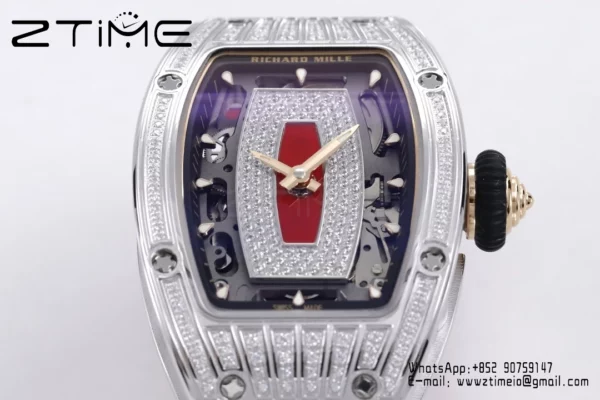 Richard Mille RM07 RM07-01 Ladies  ZF 1:1 Best Edition Red Diamonds  Dial on Red Rubber Strap - Super Clone Watch | 1:1 Best Version