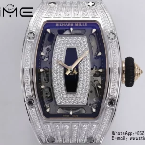 Richard Mille RM07 RM07-01 Ladies ZF 1:1 Mejor Edición Esfera de diamantes negros con correa de caucho blanco - Reloj Super Clon | 1:1 Mejor Versión