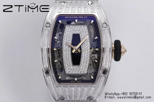 Richard Mille RM07 RM07-01 Ladies ZF 1:1 Mejor Edición Esfera de diamantes negros con correa de caucho blanco - Reloj Super Clon | 1:1 Mejor Versión