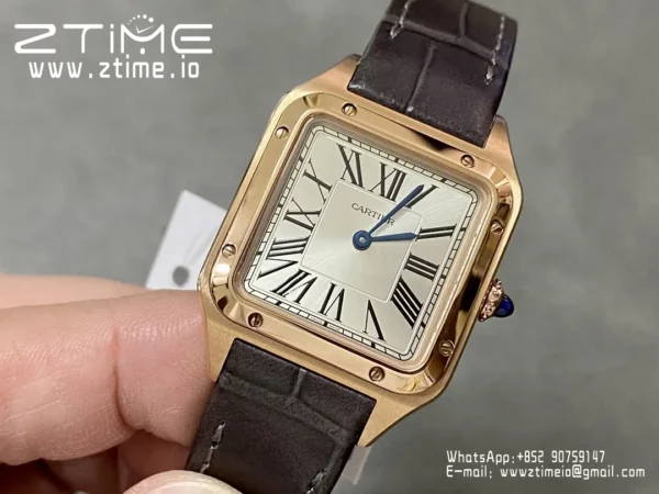 Cartier Santos Dumont WSSA0022 Small F1 Factory 1:1 Best Edition white Dial on Gray Leather Strap Quartz - Super Clone Watch | 1:1 Best Version