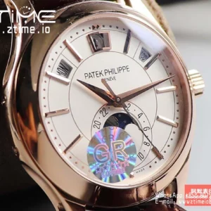 Patek Philippe Annual Calendar 5205R-010  40mm RS GRF 1:1 Best Edition White Dial on Brown Leather Strap A324 V2 - Super Clone Watch | 1:1 Best Version