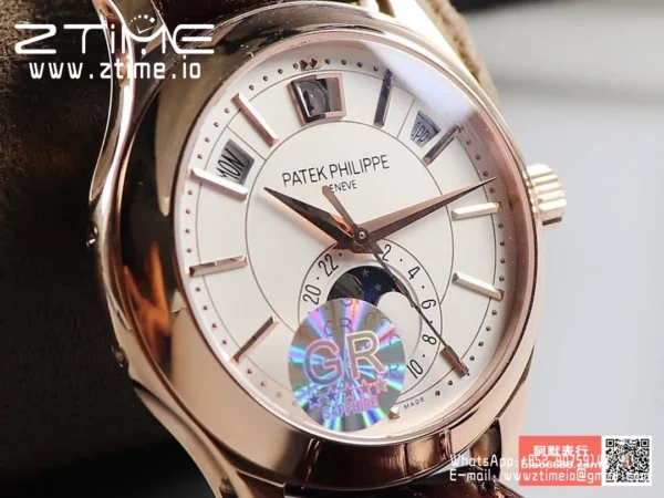 Patek Philippe Annual Calendar 5205R-010  40mm RS GRF 1:1 Best Edition White Dial on Brown Leather Strap A324 V2 - Super Clone Watch | 1:1 Best Version