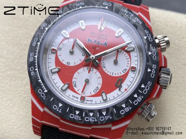 Rolex Daytona DiW x KAKHA KALADZE Red Carbon DIWF 1:1 Best Edition Blue Dial on Orange Nylon Strap - Super Clone Watch | 1:1 Best Version