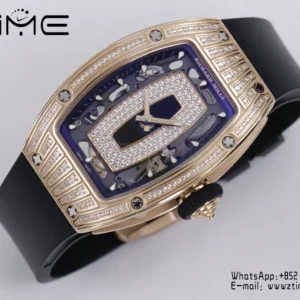 Richard Mille RM07 RM07-01 RG Ladies  ZF 1:1 Best Edition Black Diamonds  Dial on Black  Rubber Strap - Super Clone Watch | 1:1 Best Version