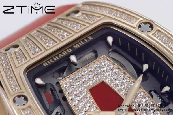 Richard Mille RM07 RM07-01 RG Ladies  ZF 1:1 Best Edition Red Diamonds  Dial on Red Rubber Strap - Super Clone Watch | 1:1 Best Version