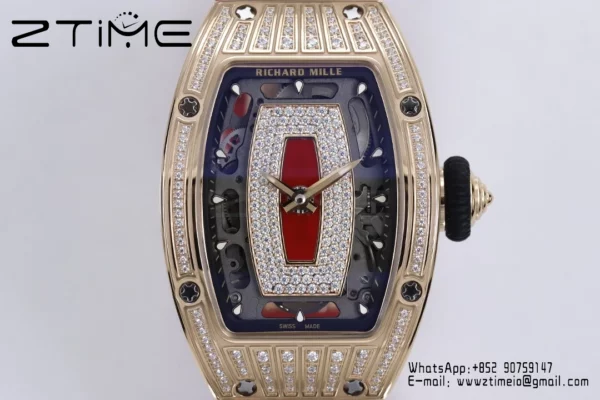 Richard Mille RM07 RM07-01 RG Ladies  ZF 1:1 Best Edition Red Diamonds  Dial on Red Rubber Strap - Super Clone Watch | 1:1 Best Version