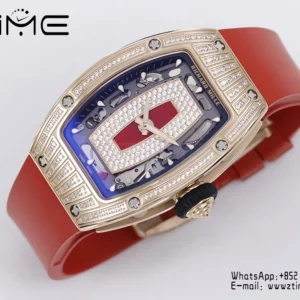 Richard Mille RM07 RM07-01 RG Ladies  ZF 1:1 Best Edition Red Diamonds  Dial on Red Rubber Strap - Super Clone Watch | 1:1 Best Version