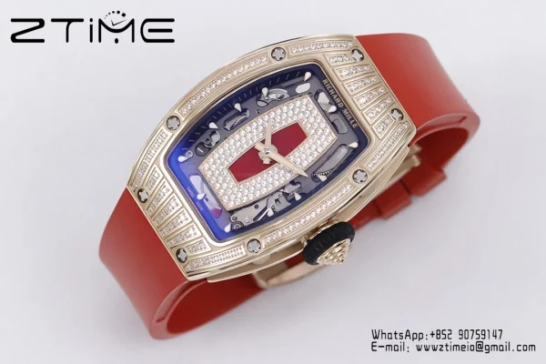 Richard Mille RM07 RM07-01 RG Ladies  ZF 1:1 Best Edition Red Diamonds  Dial on Red Rubber Strap - Super Clone Watch | 1:1 Best Version